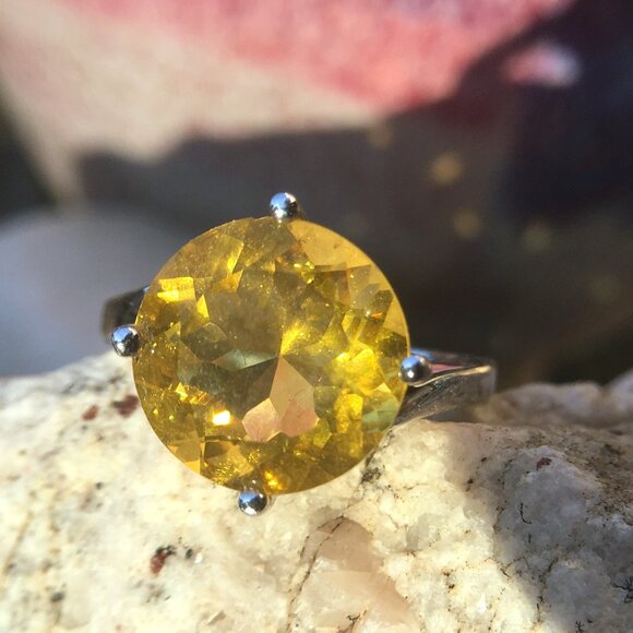 Golden Fluorite .925 Ring Sunshine Yellow Size 7 Sterling Silver - Picture 3 of 15